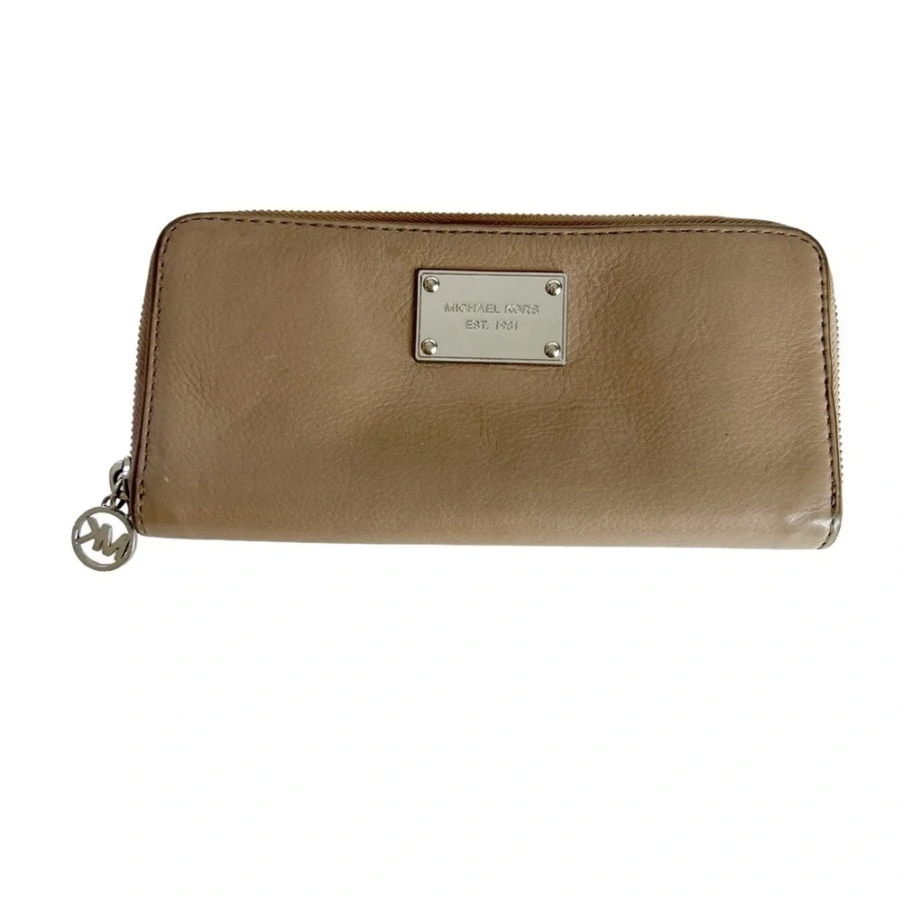 Michael Kors Tan Leather Logo Zip Around Continental Wallet